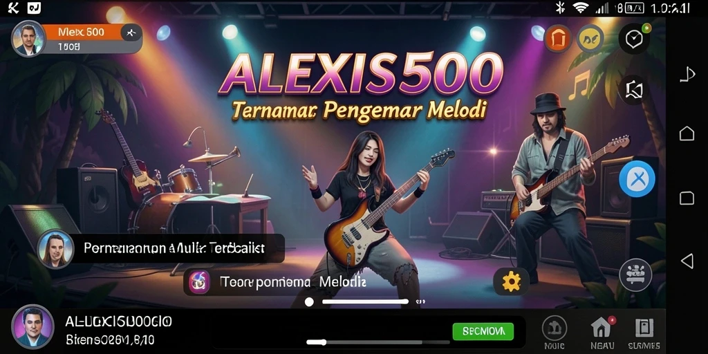Tangkapan layar ALEXIS500 menampilkan gameplay seru dengan berbagai tantangan musik.