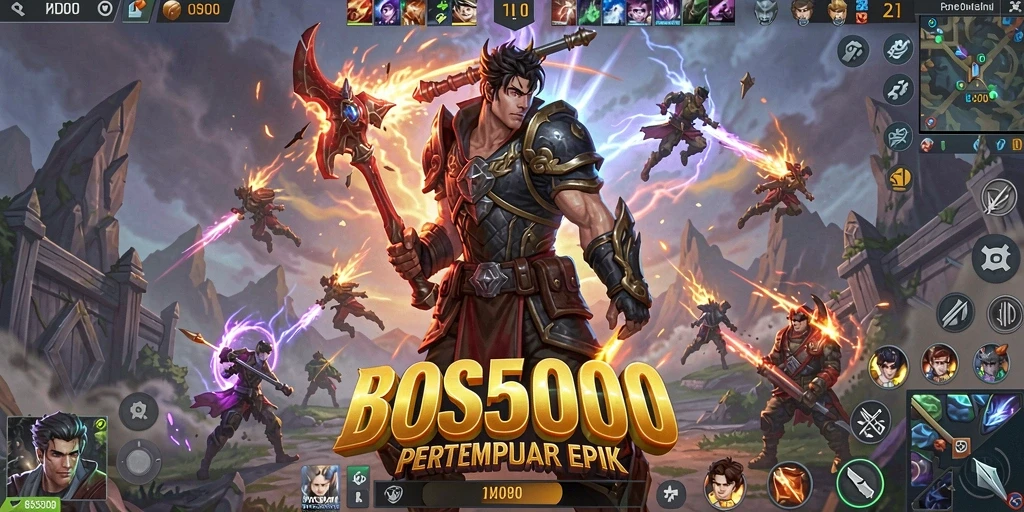 Screenshot gameplay seru di BOS5000 dengan aksi MOBA.