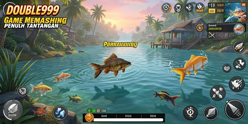 Screenshot utama DOUBLE999 menampilkan pengalaman gameplay memancing yang seru.