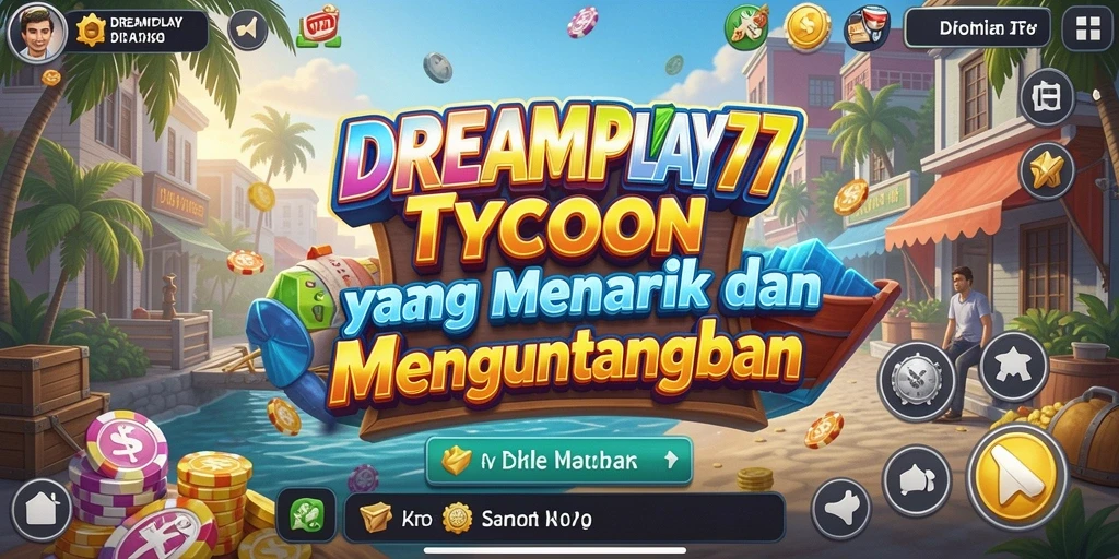 Screenshot utama gameplay <strong>DREAMPLAY77</strong> menunjukkan interaksi pemain dalam membangun bisnis.