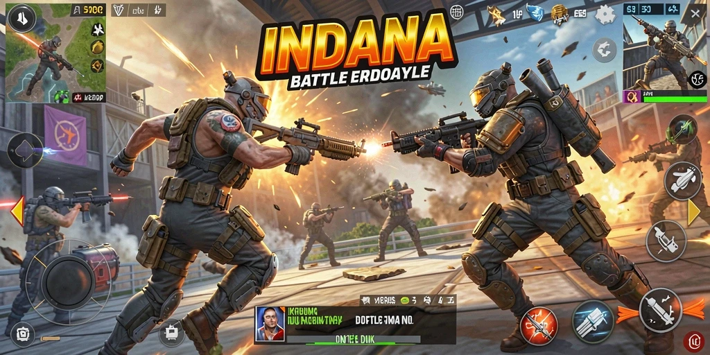 Screenshot gameplay epik dari pertarungan INDAAA Battle Royale.