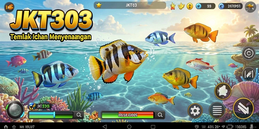 Tampilan gameplay seru dalam JKT303 dengan aksi tembak ikan.