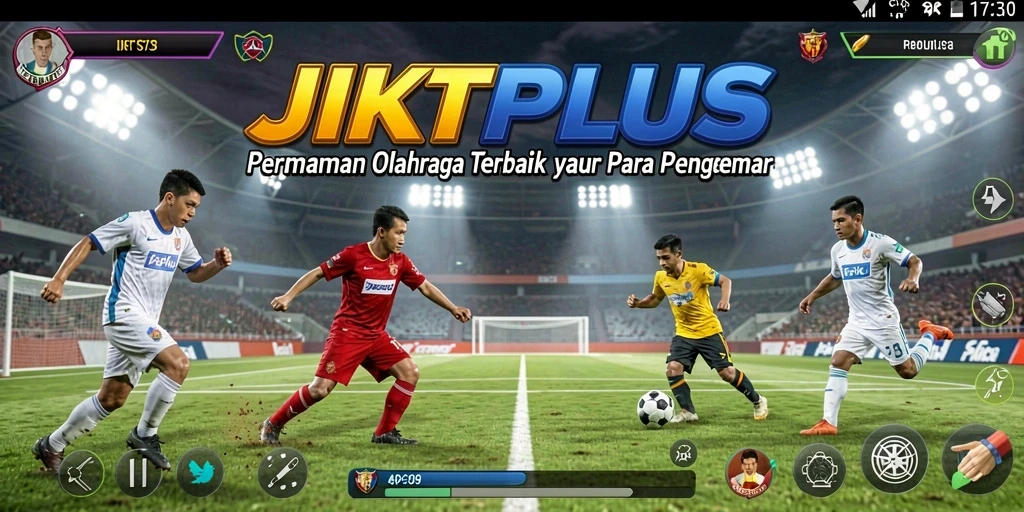 Tangkapan layar gameplay JKTPLUS yang menampilkan aksi seru dalam berbagai pertandingan olahraga.