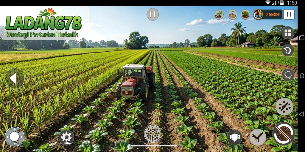 Tampilan gameplay menarik dari LADANG78 dengan ladang yang subur.