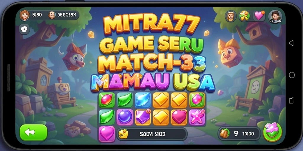 Screenshot gameplay MITRA77 yang menampilkan aksi Match-3 yang seru.