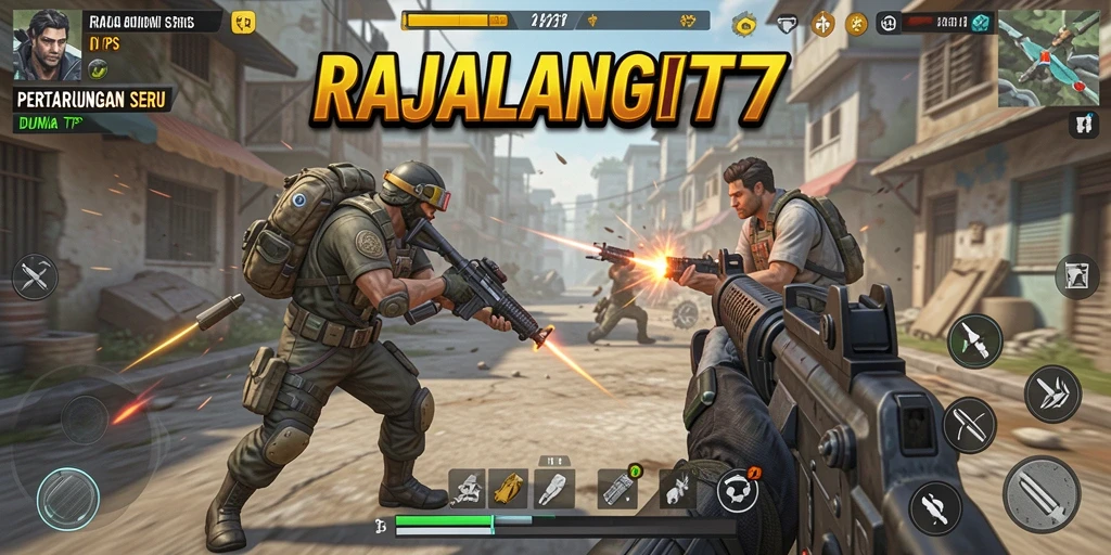 Screenshot gameplay RAJALANGIT77 menampilkan aksi seru di medan tempur TPS.