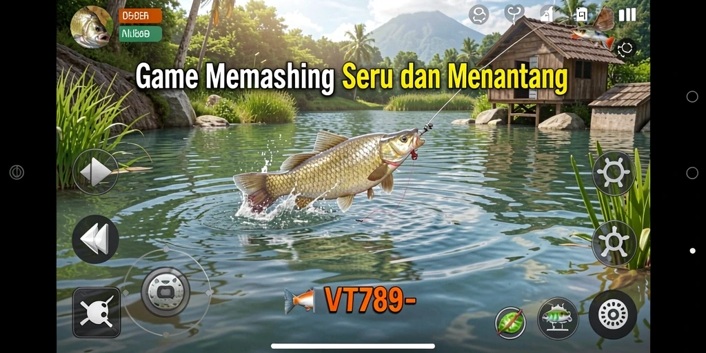 Screenshot gameplay VT789 yang menampilkan aksi memancing yang seru.
